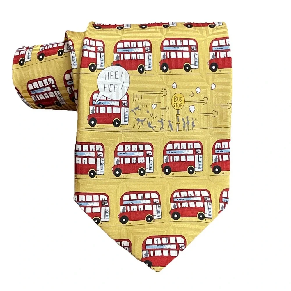 A FAMILY‎ Tie Pure Silk Tie Men's London Bus Stop Cartoon Patterned tied Formal